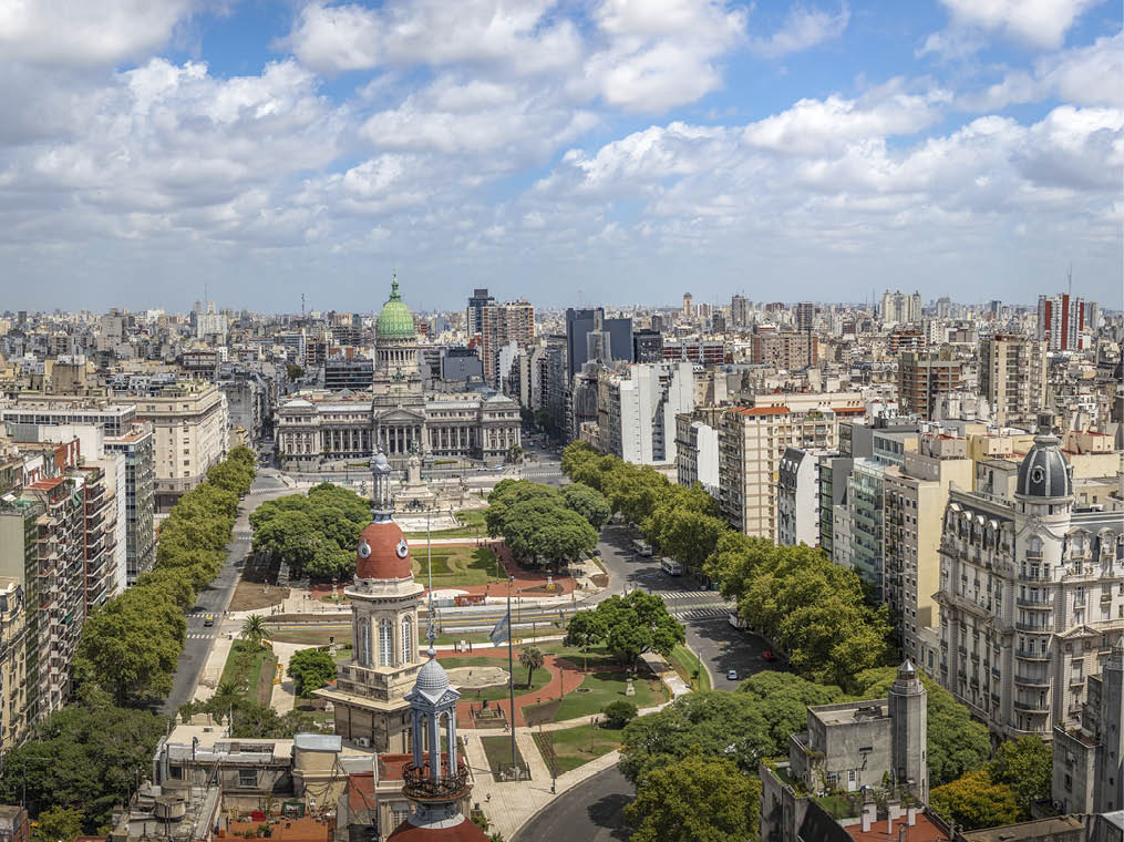 Aerial view of Buenos Aires and Plaza Congreso (Congress Square) in High Resolution - Buenos Aires, Argentina