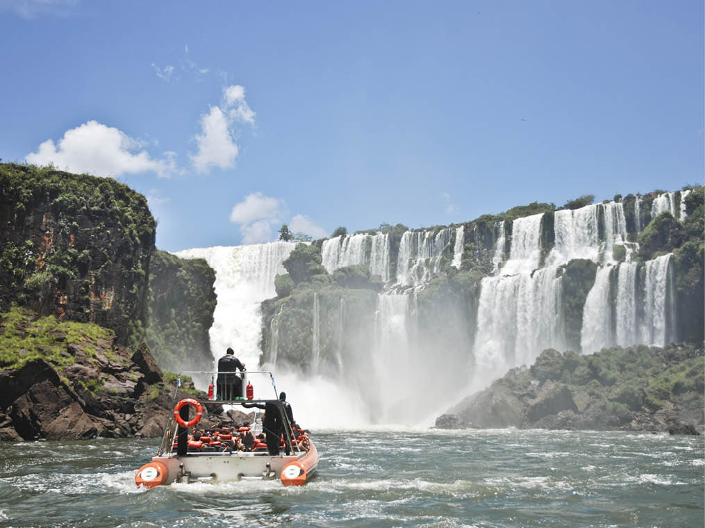 Boat approaching Iguazu Falls  Argeintinian side 