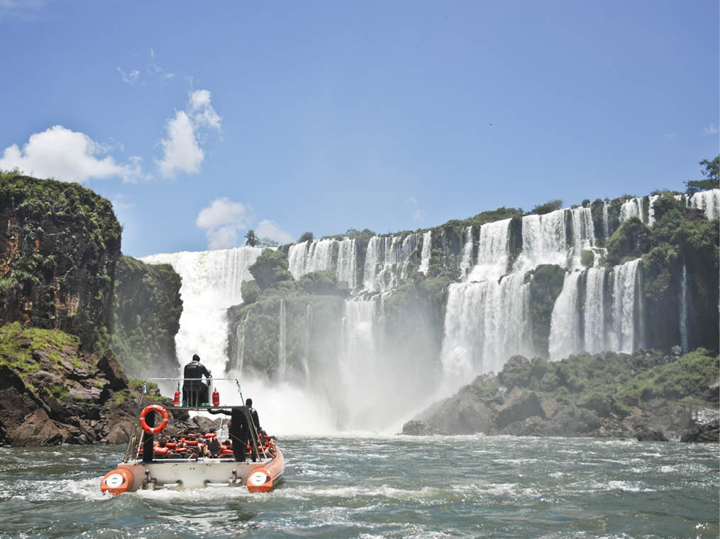Boat approaching Iguazu Falls  Argeintinian side 