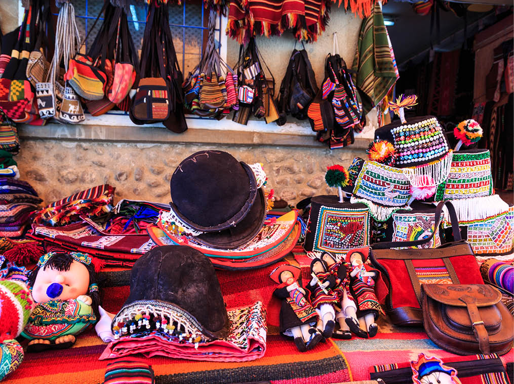 Colorful souvenirs  at a Tarabuco traditional market in Bolivia