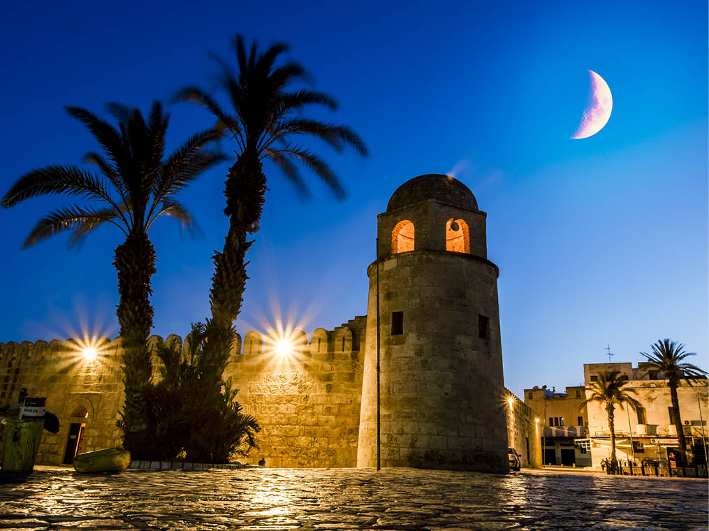 Sousse Tunisia May 29, 2017  the old town of Sousse Medina in the moonlight night in the month of Ramadan