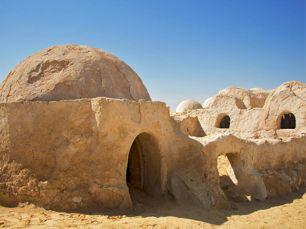 Decorations of movie Star Wars Episode First in Sahara desert, Nefta, Tunisia 14 october 2018