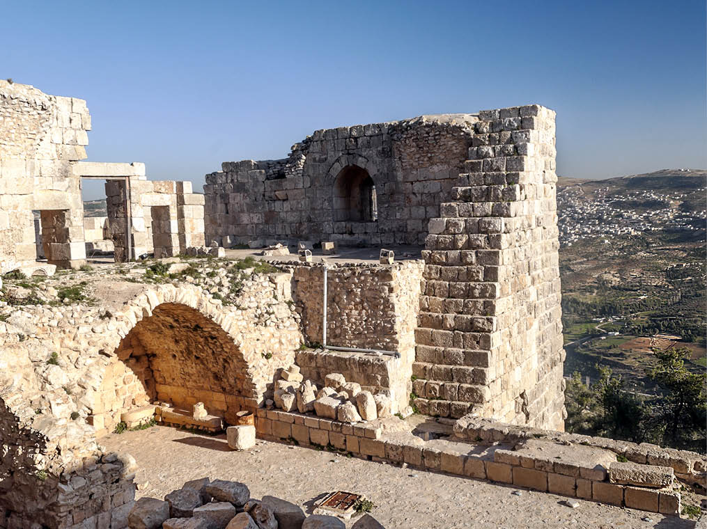 Ruins of Ajlun castle in Jordan on a sunny day 