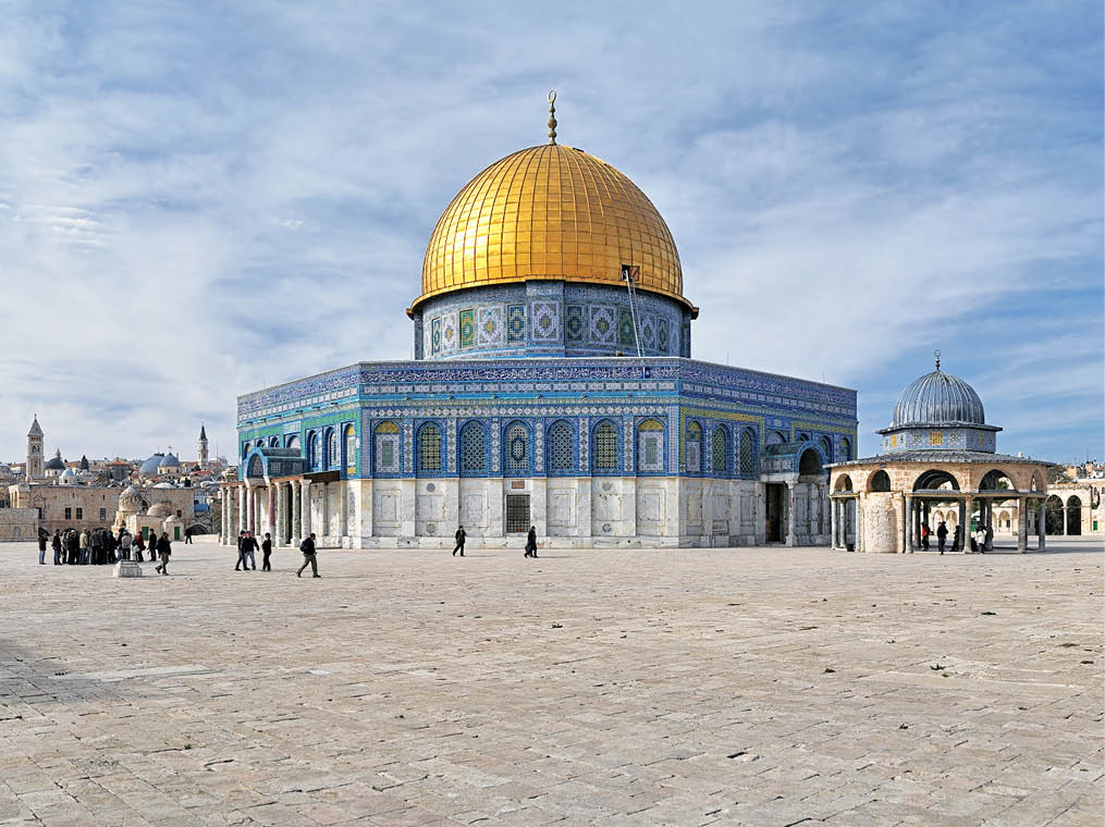 Panorama of Temple Mount with Dome of the Rock Mosque in Jerusalem, Israel