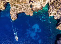 Blue Grotto in Malta  Aerial top view 