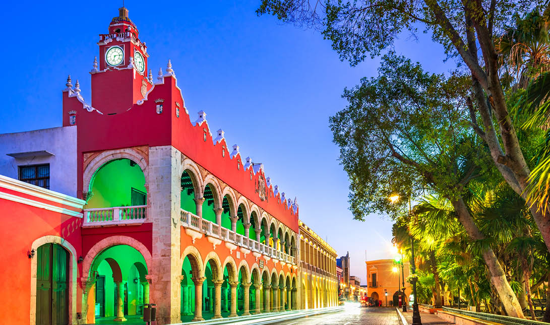 Merida, Mexico  Plaza Grande of spanish colonial city downtown in Yucatan 