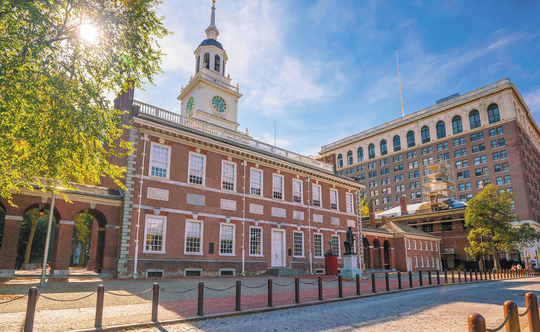 Independence Hall in Philadelphia, Pennsylvania USA with blue sky