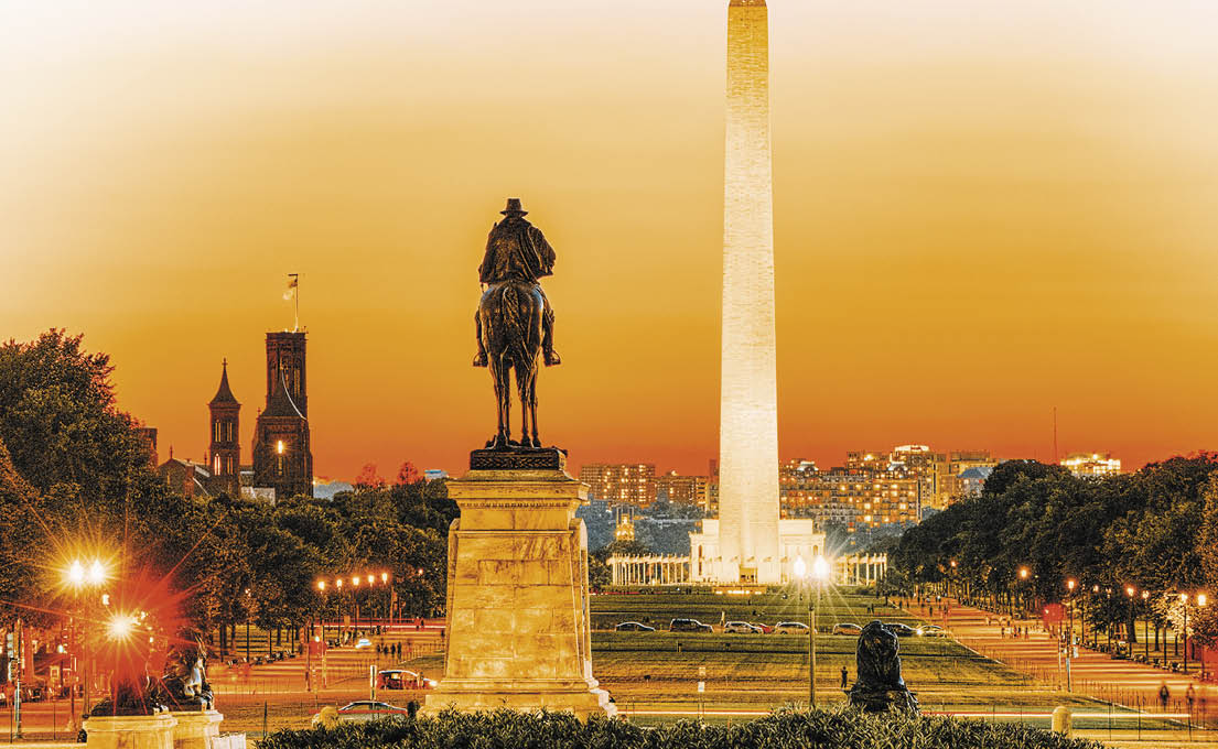 Washington Monument is an obelisk on the National Mall in Washington, D C , built to commemorate George Washington 