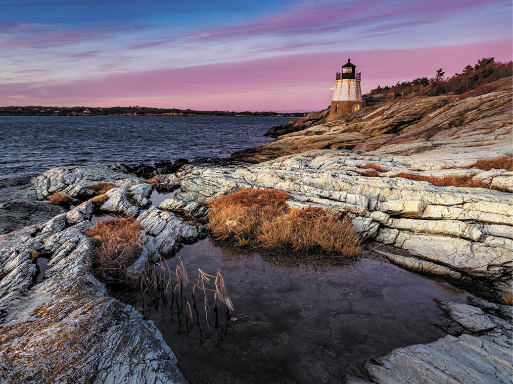 Old lighthouse at sunset   Castle Hill Lighthous  Newport, Rhode Island, USA