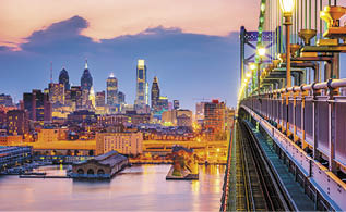 Philadelphia, Pennsylvania, USA downtown skyline from the Benjamin Franklin Bridge 