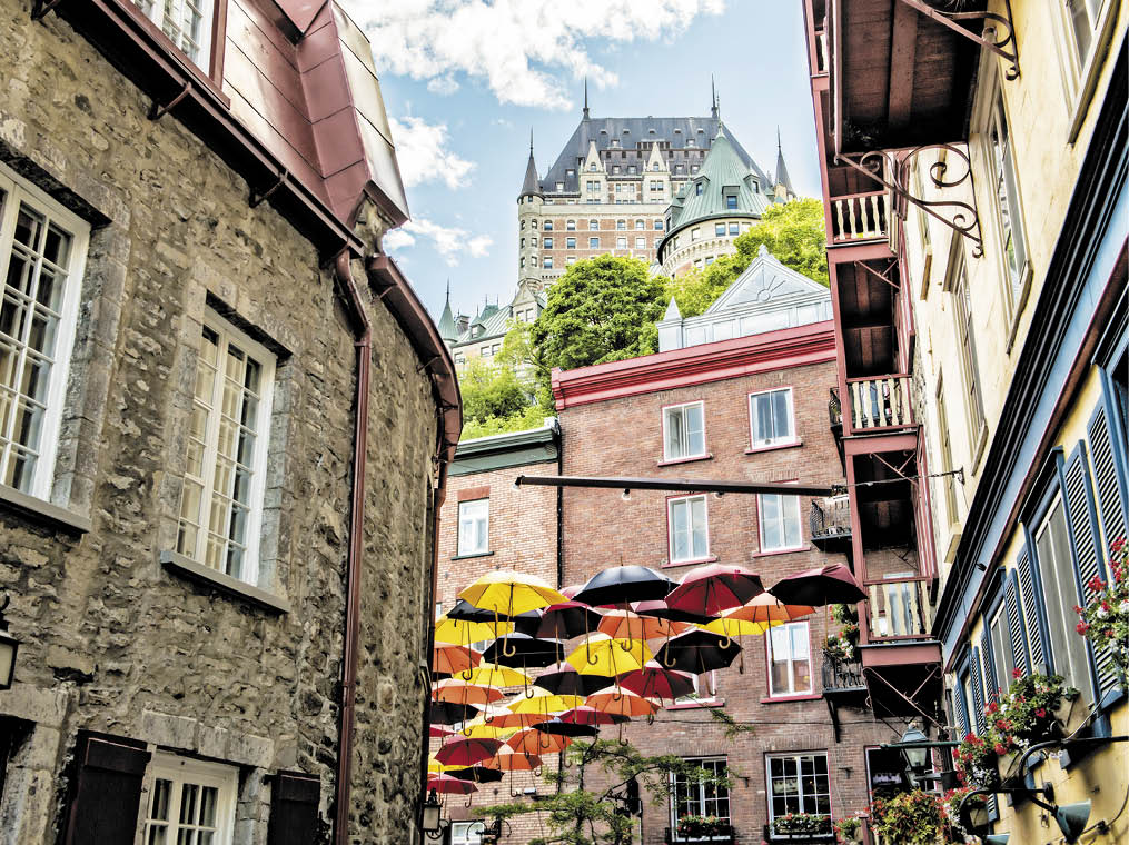 A Lot of Umbrellas in Petit Champlain street Quebec city, Canada