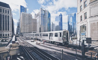 Elevated railway train in Chicago, USA 